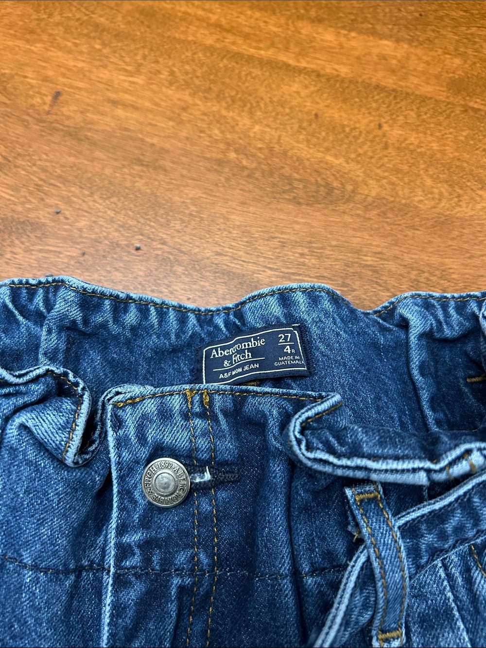 Abercrombie & Fitch High-Rise Paperbag Jeans in Blue Denim - Picture 3 of 5
